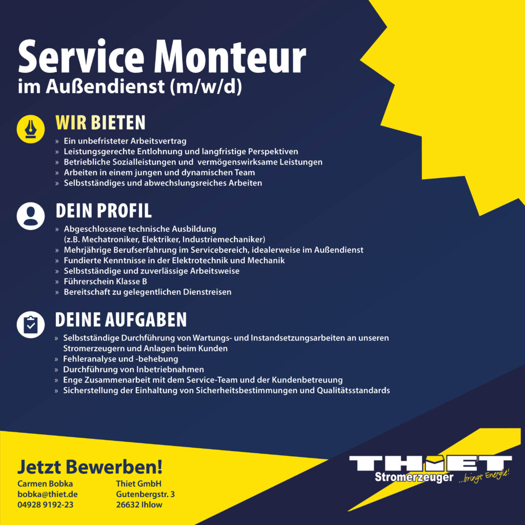 Stellenanzeige Service Monetuer im Außendienst bei Thiet in Ihlow