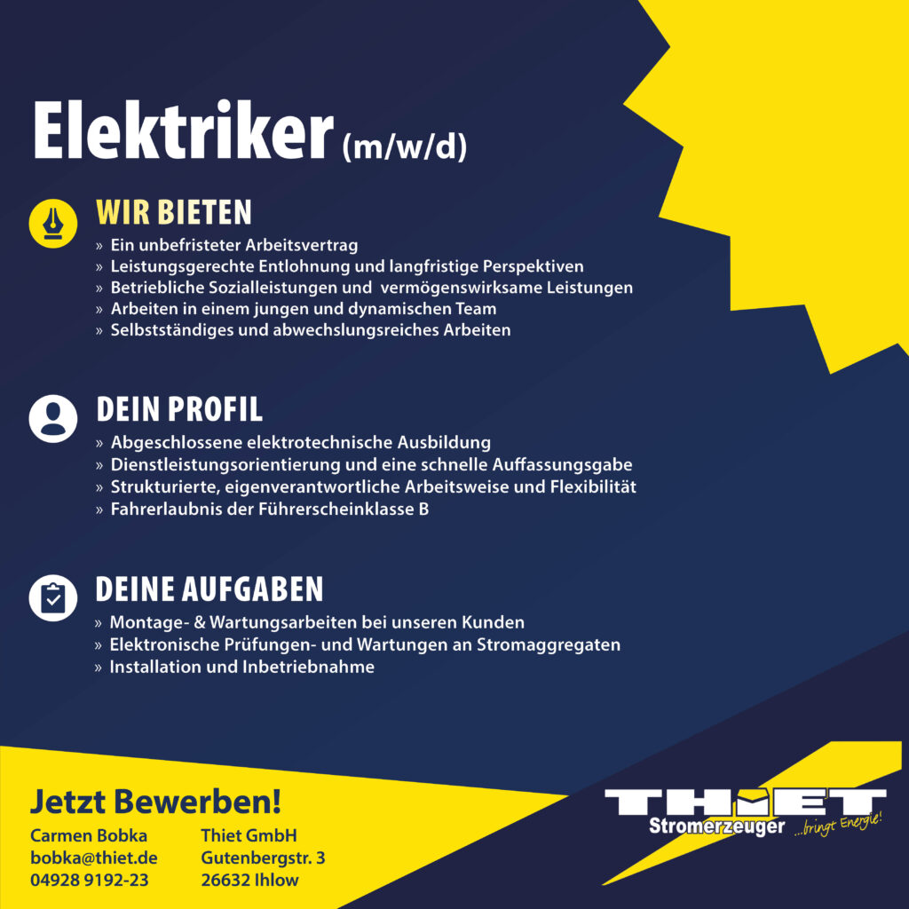 Stellenanzeige Elektriker bei Thiet in Ihlow